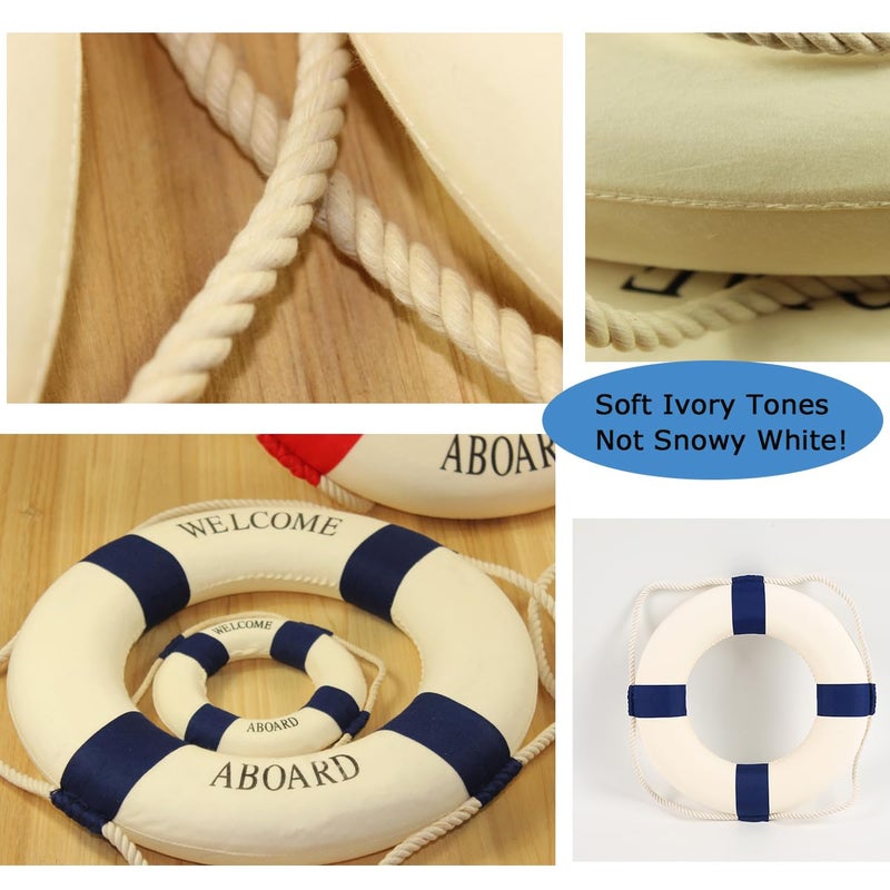 MorroMorn Lifebuoy Wall Hanging Decor - Welcome Aboard Mediterranean Style Home Decoration (Navy, 8") - Image 3